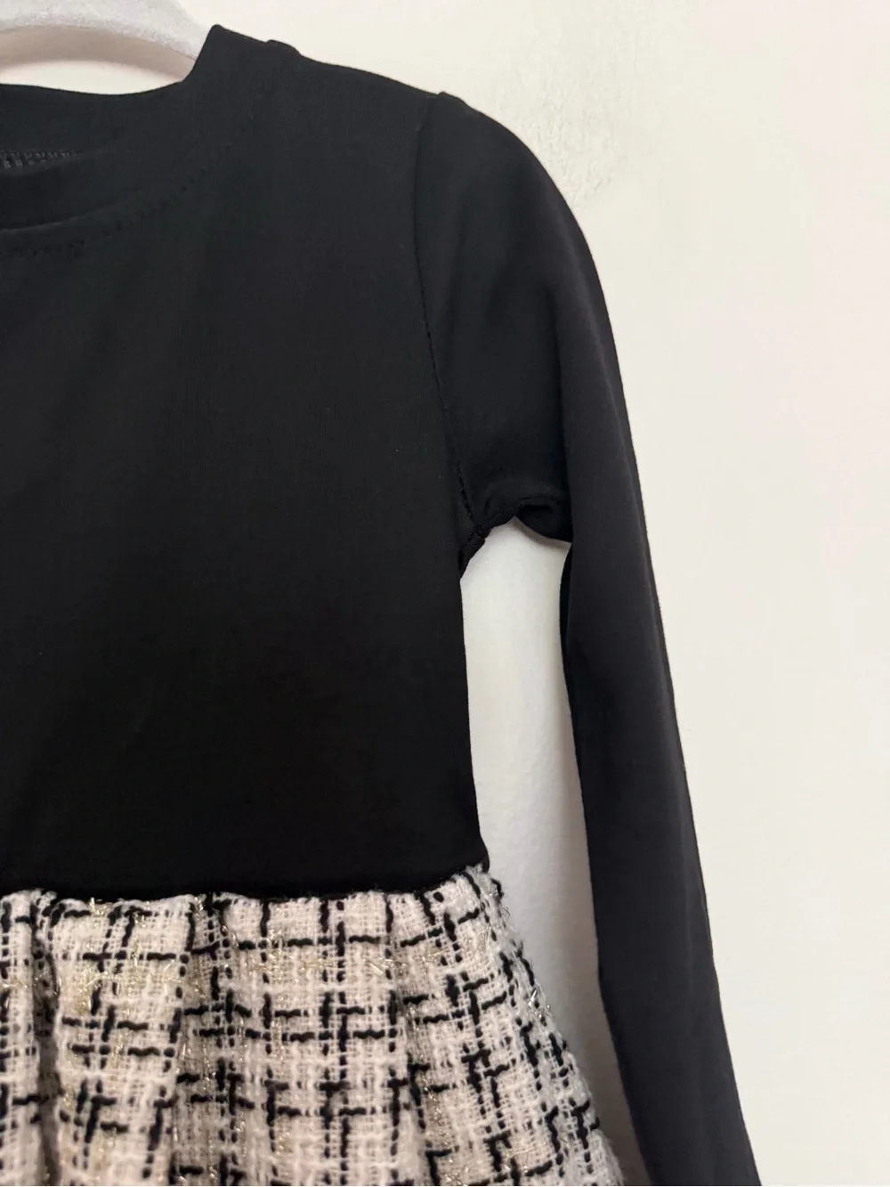Girls Black & Ivory Tweed Dress | Long Sleeve Party Dress